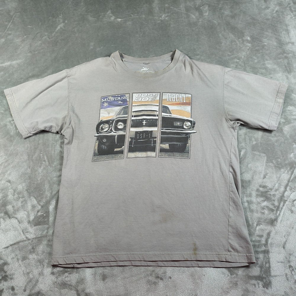 Ford Mustang Shirt Mens Large Gray Newport Blue Mach 1 Boss 302 Classic Cars